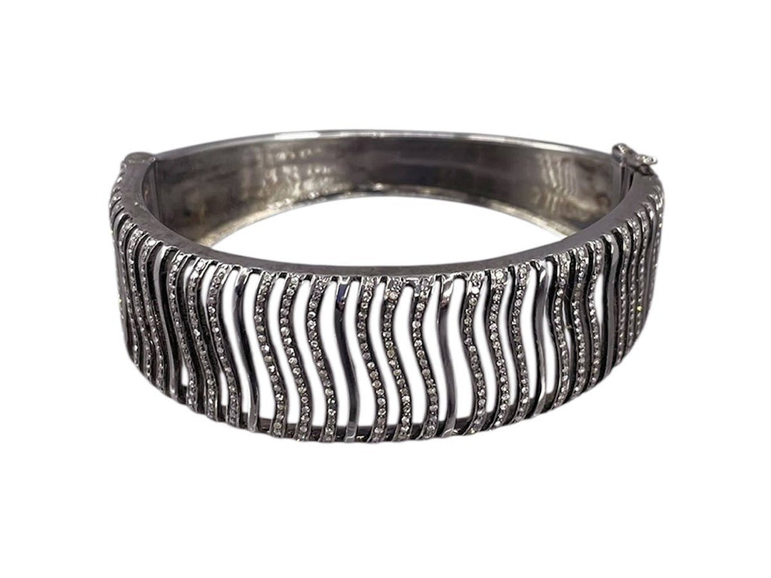 SS Wavy Line Bangle with Pave Diamonds