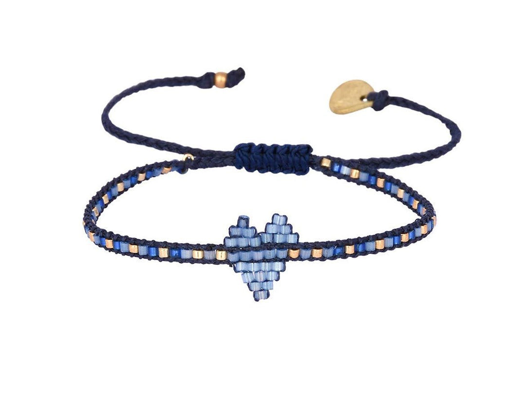 Blue Beaded Heart Bracelet