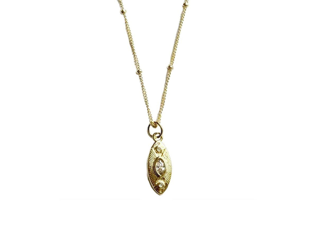 Gold Vertical Evil Eye Necklace with CZs