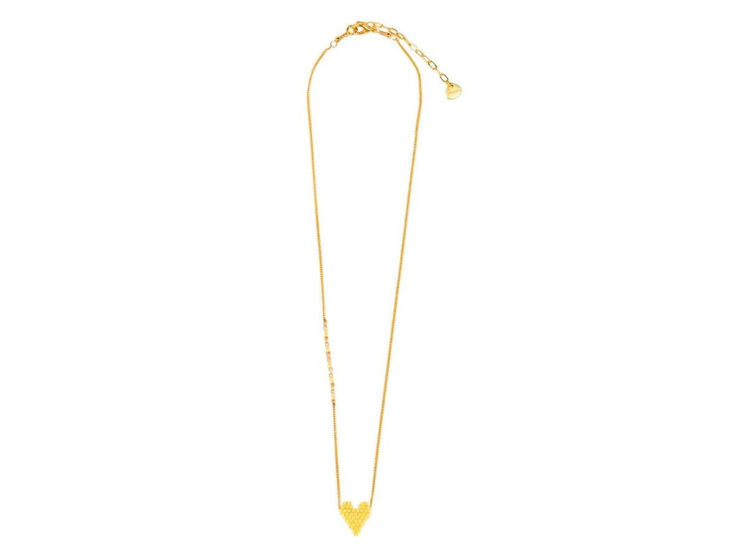 Yellow Beaded Heart Necklace