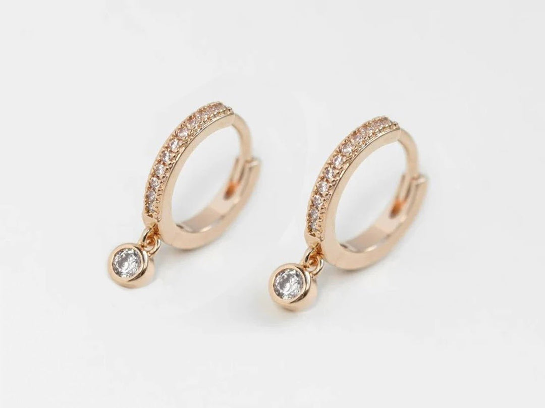 Gold Huggie Hoops with CZ Drops