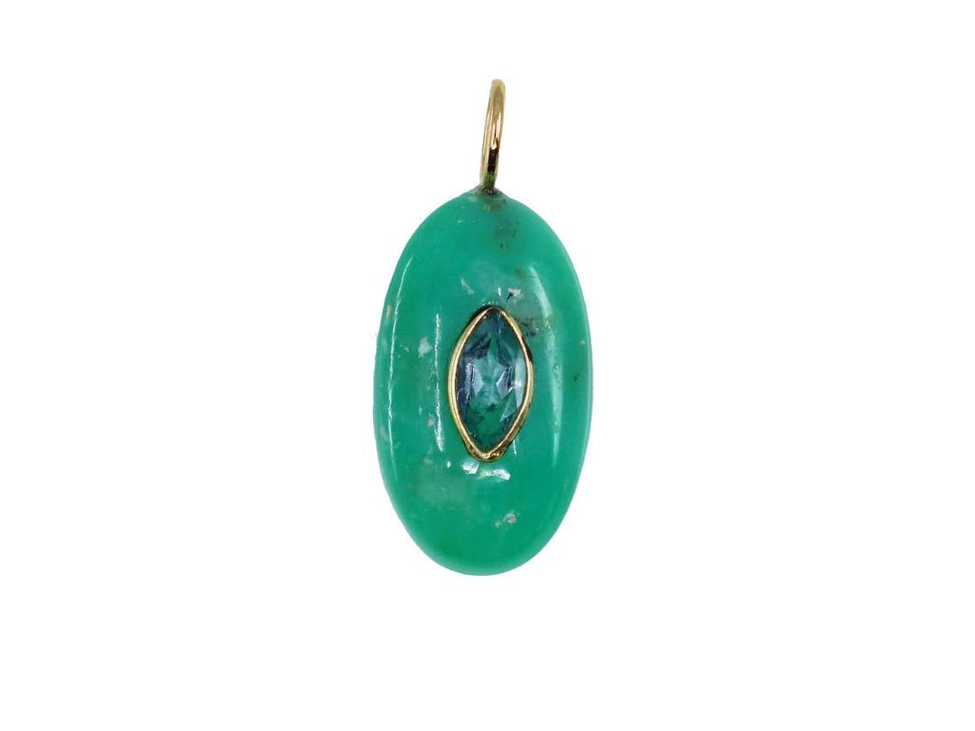 Chrysoprase Charm with Marquise Aquamarine Stone