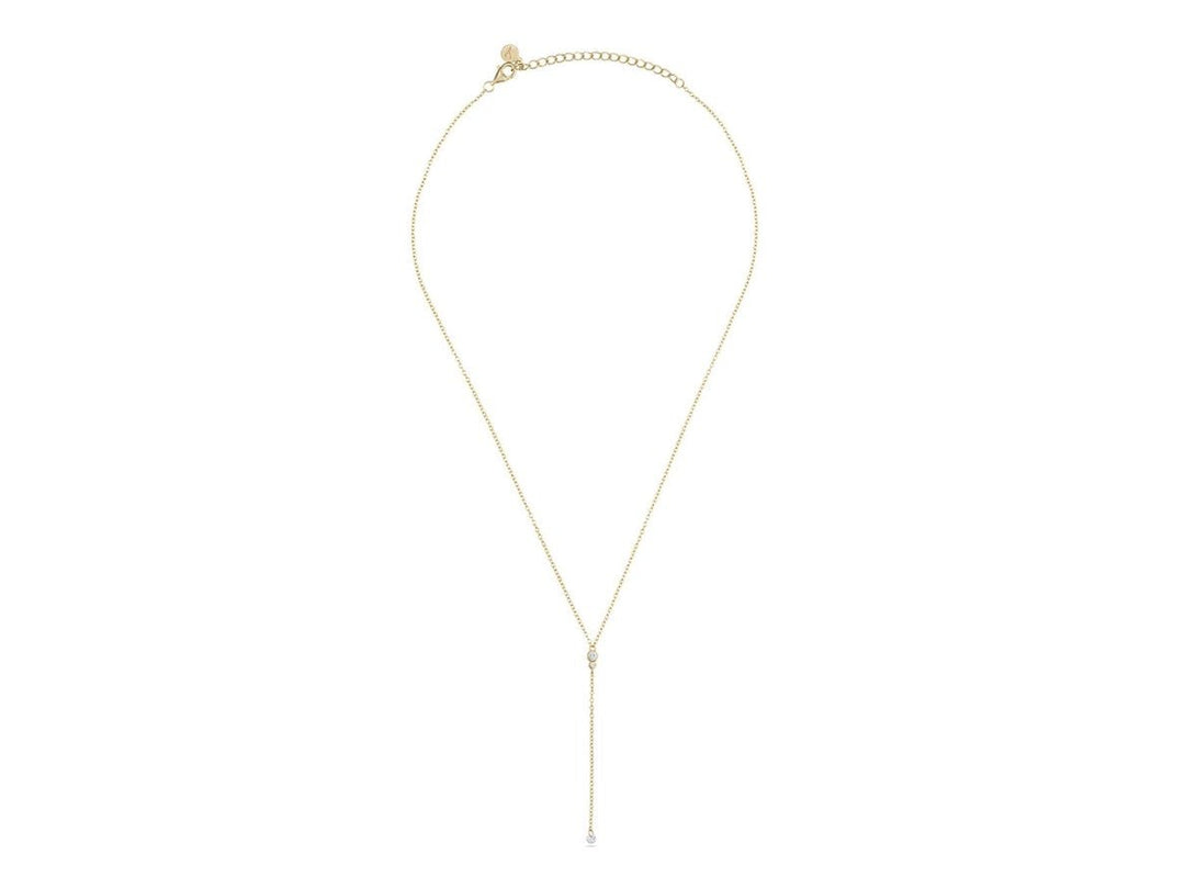 Gold Lariat Necklace with CZs