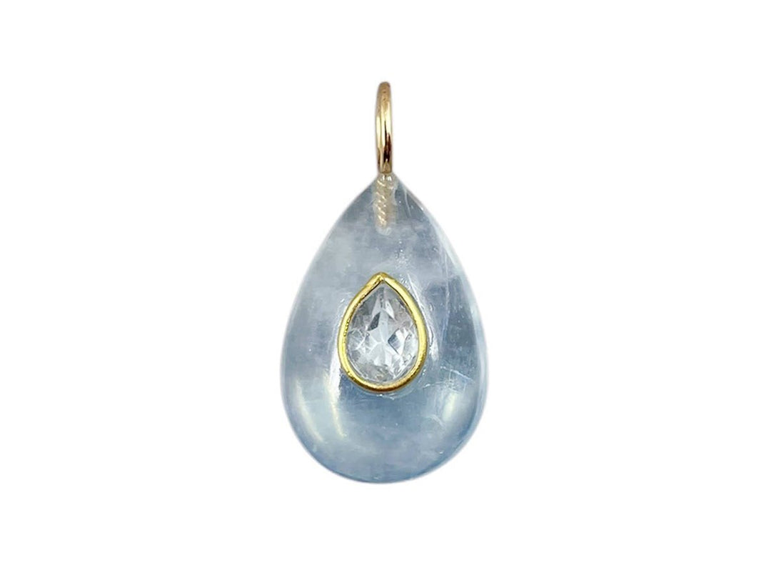 Tear-Shaped Aquamarine Charm with Blue Topaz