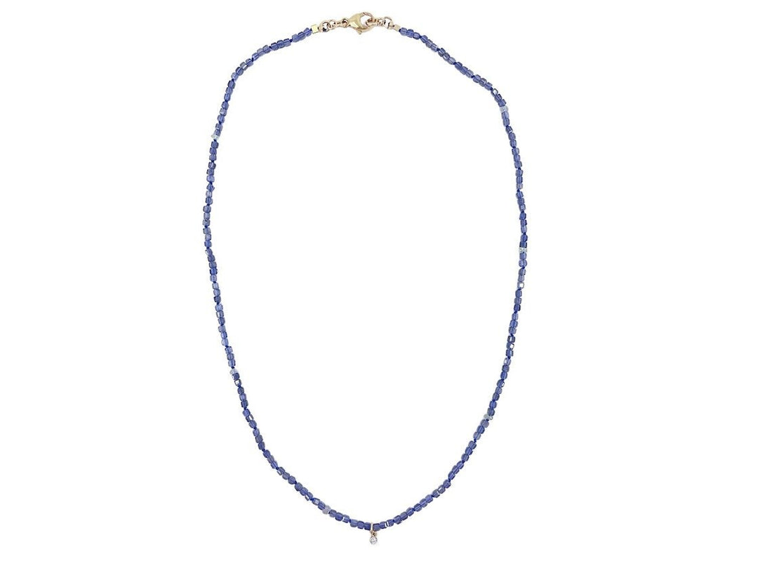 Iolite and Sapphire Strand Necklace with Diamond Drop
