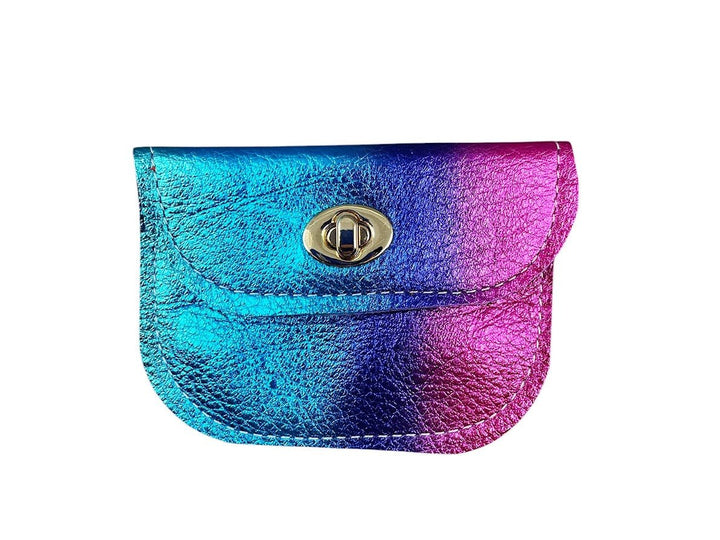 Small Ombre Blue/Pink Metallic Leather Wallet