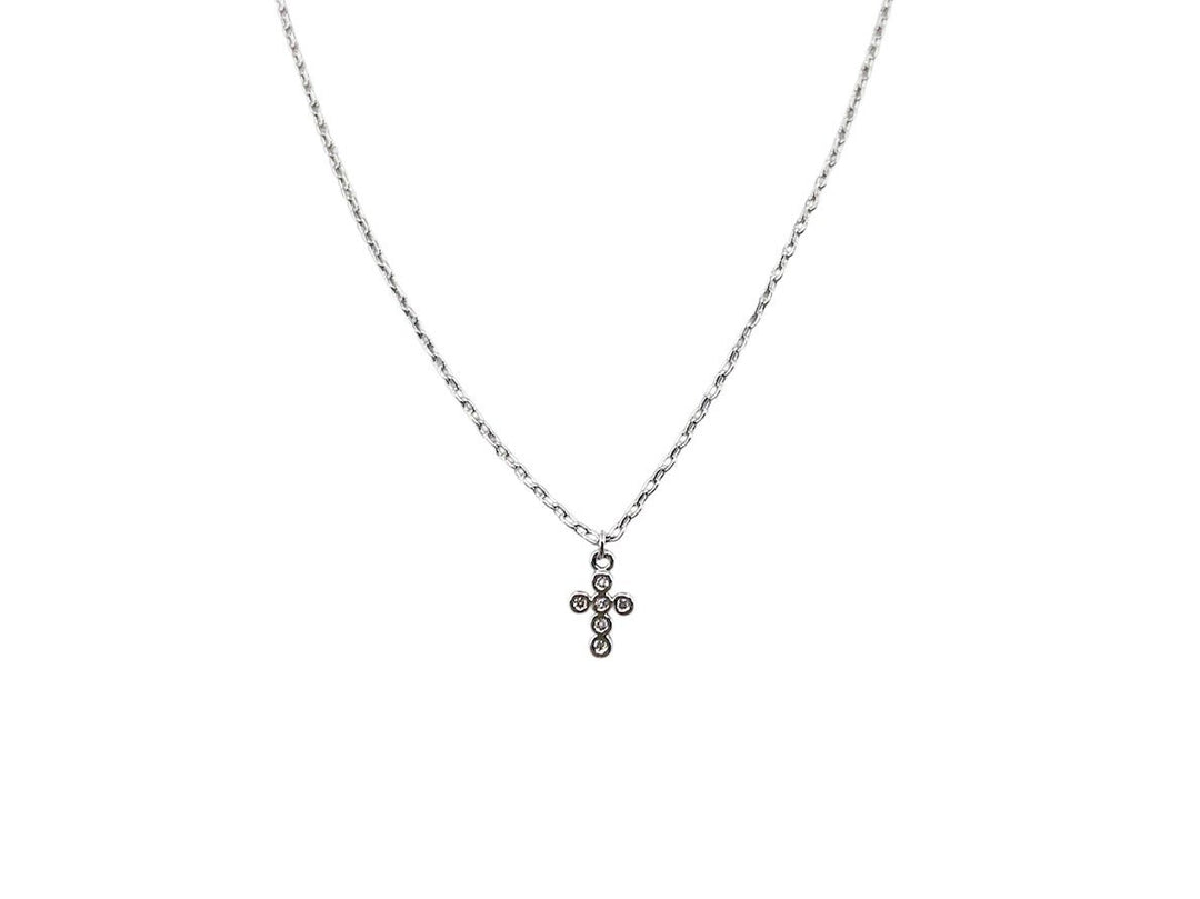 Silver Tiny Cross Necklace with CZs