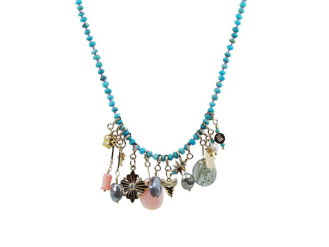 Long Turquoise Charm Necklace