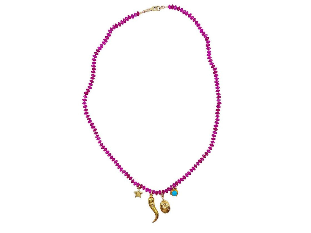 Pink Opal Necklace with Charms