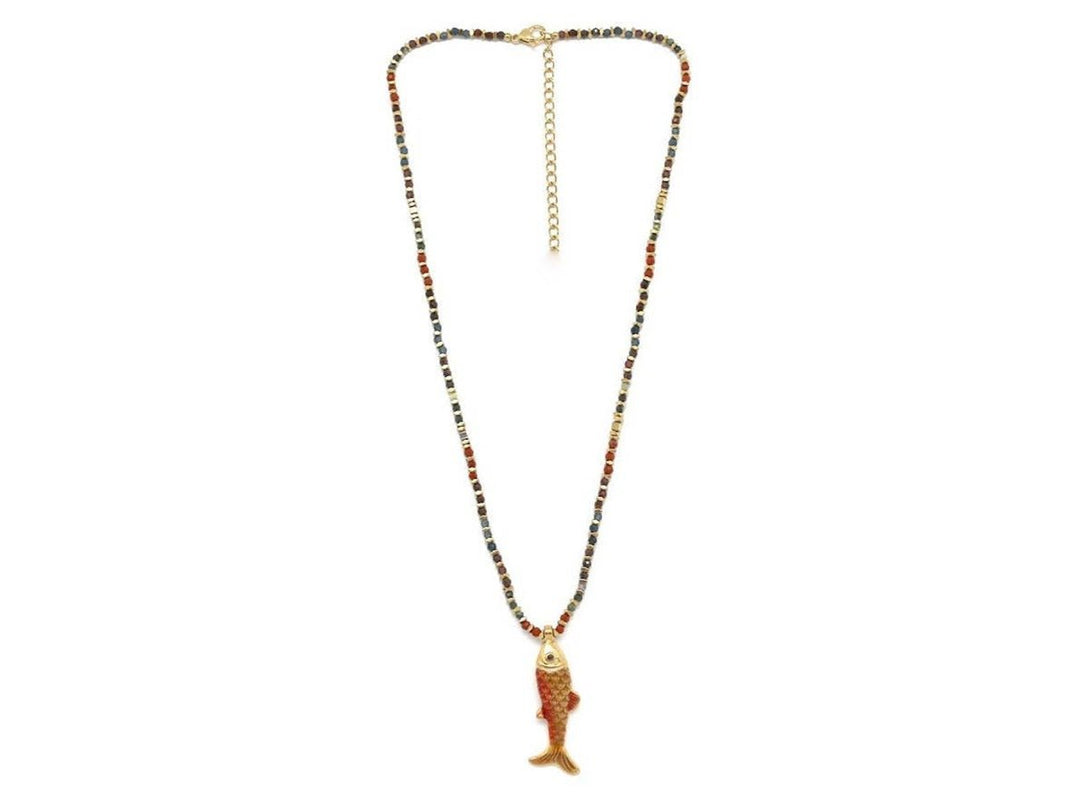 Beaded Necklace with Fish Charm