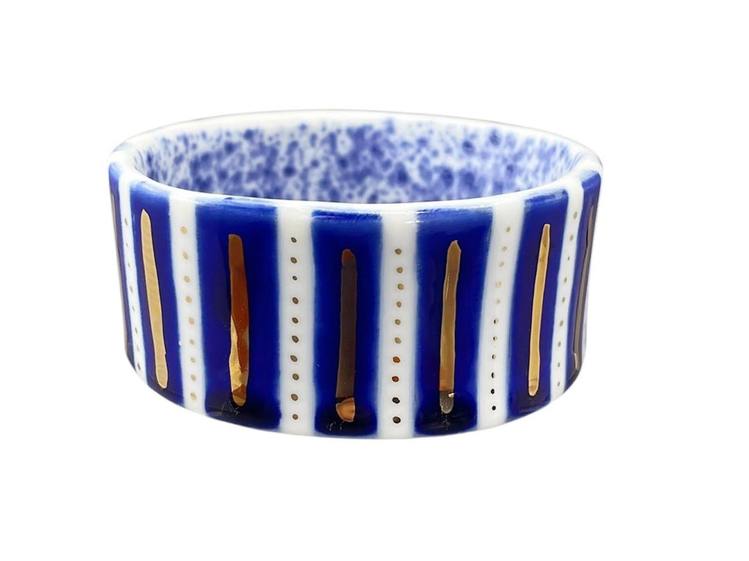Handpainted Italian Porcelain Navy and Gold Bangle Bracelet