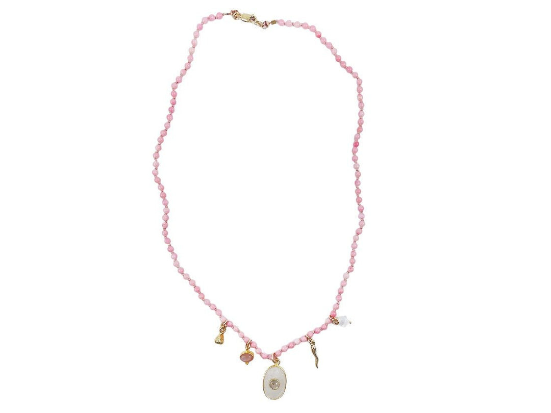 Pink Coral Necklace with Charms