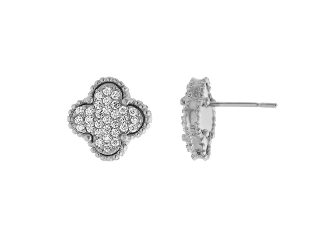 Silver Clover Stud Earrings with CZs Middlemarch