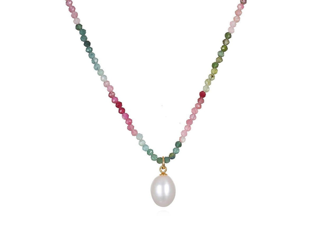 Watermelon Tourmaline Necklace with Pearl