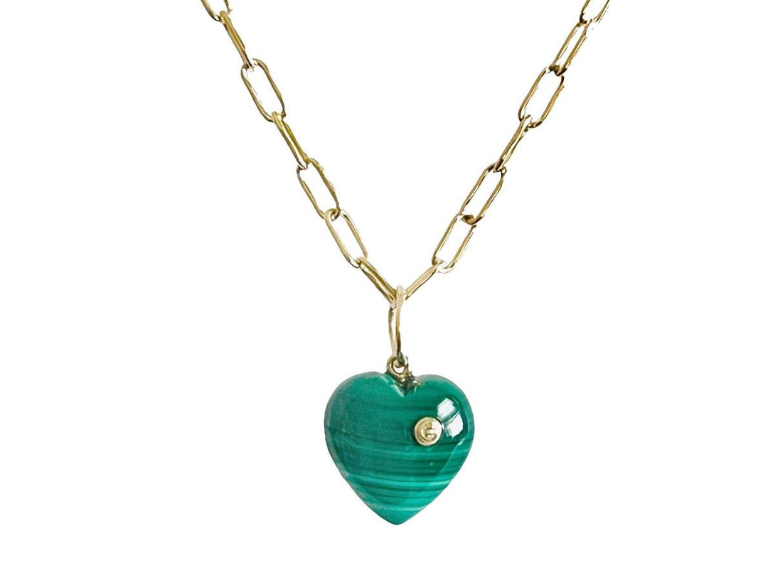 14k Malachite and Diamond Heart Charm