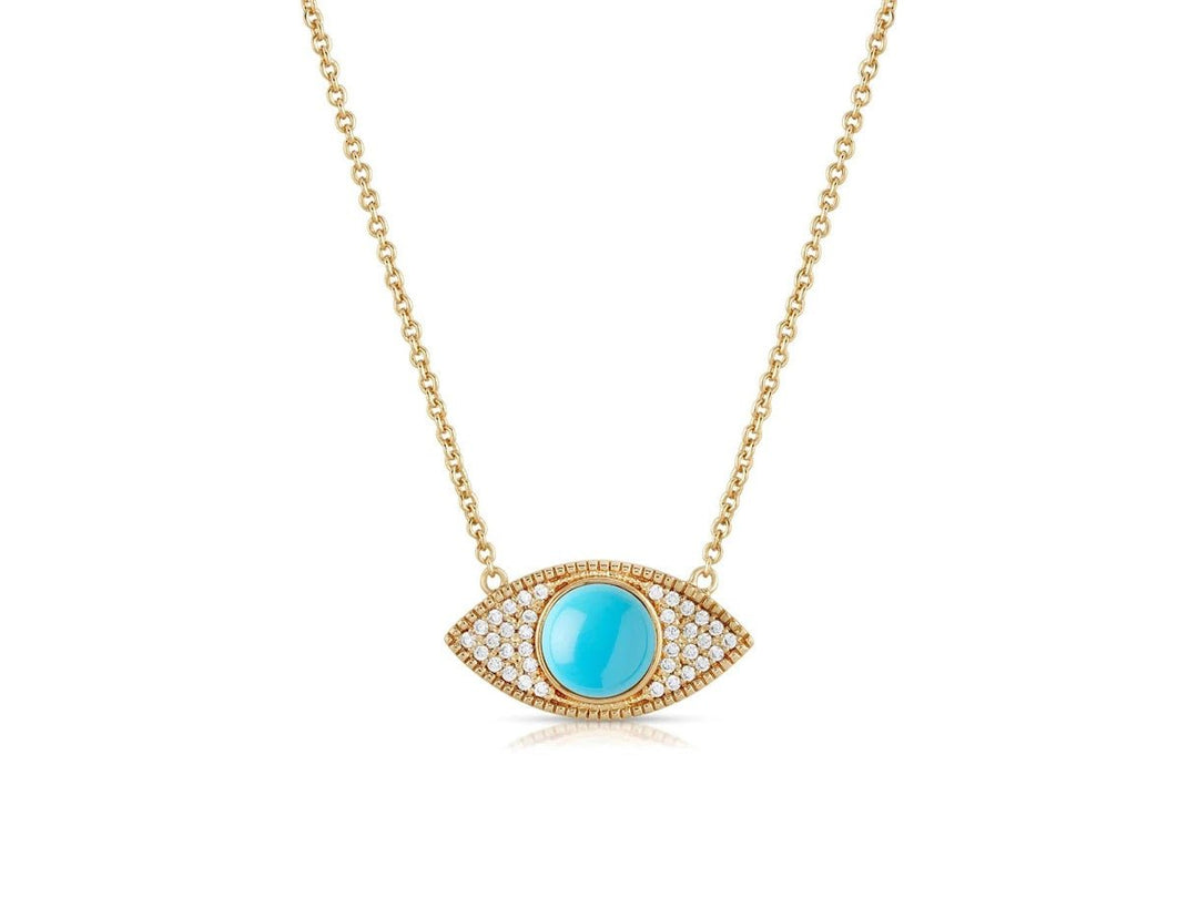 Turquoise and CZ Evil Eye Necklace