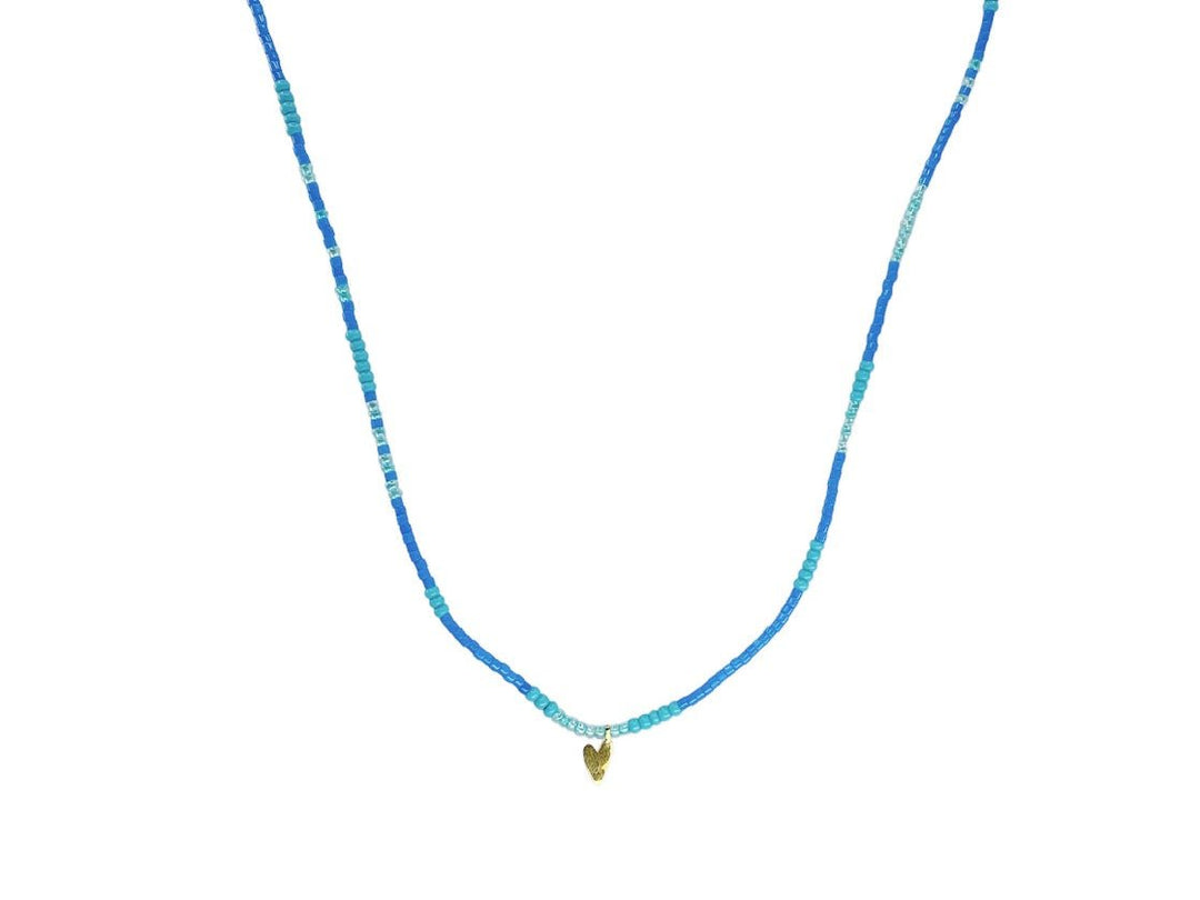 Blue and Aqua Beaded Necklace with Heart Charm