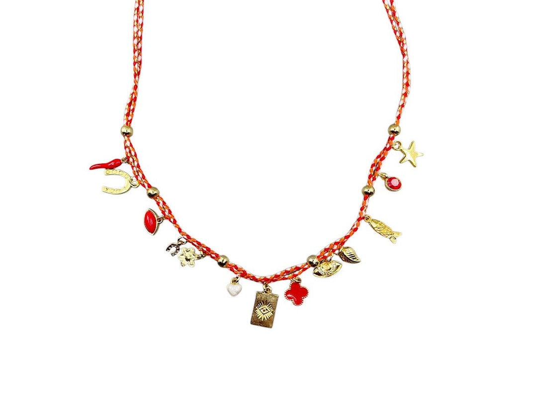 Red and White Multi Charm Necklace