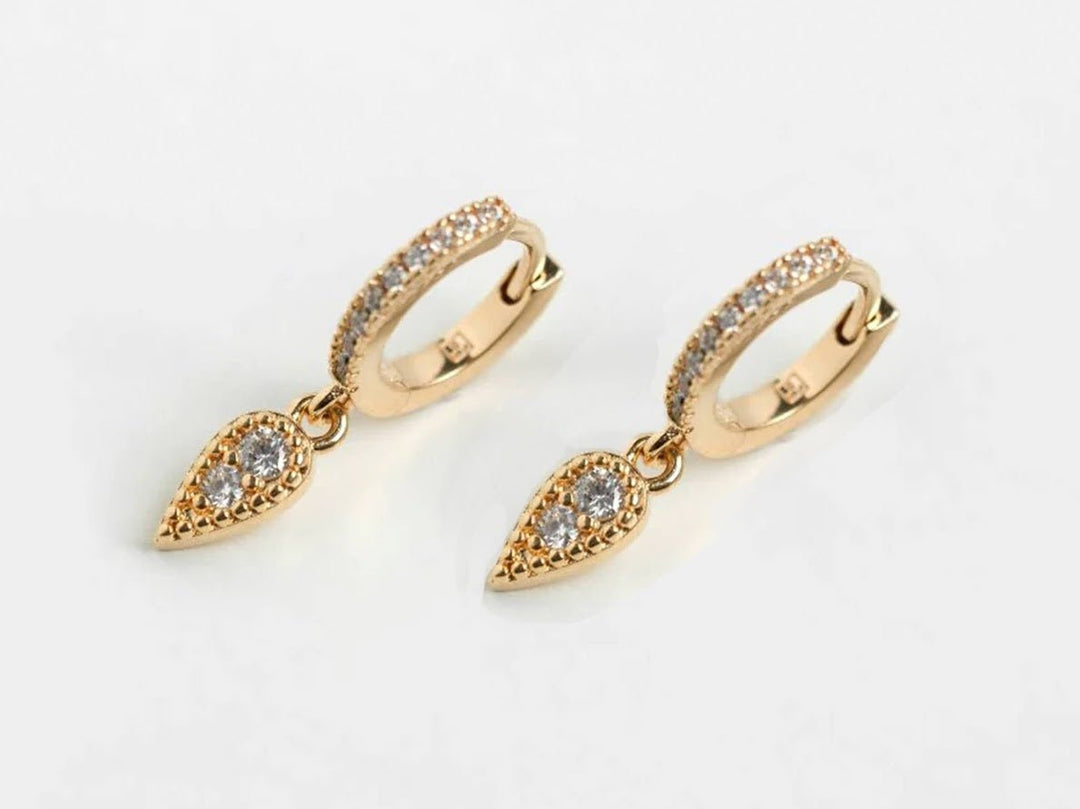 Gold Huggie Hoops with CZ Teardrops