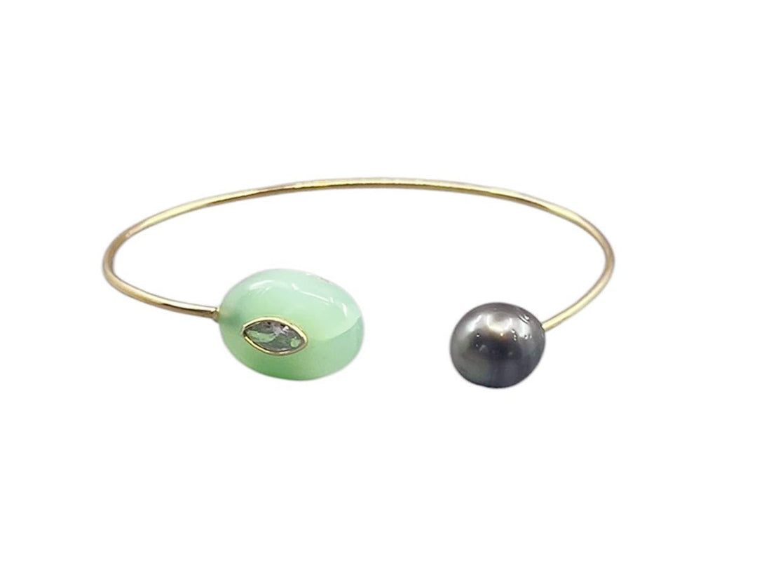 Chrysoprase and Tahitian Pearl Cuff Bracelet