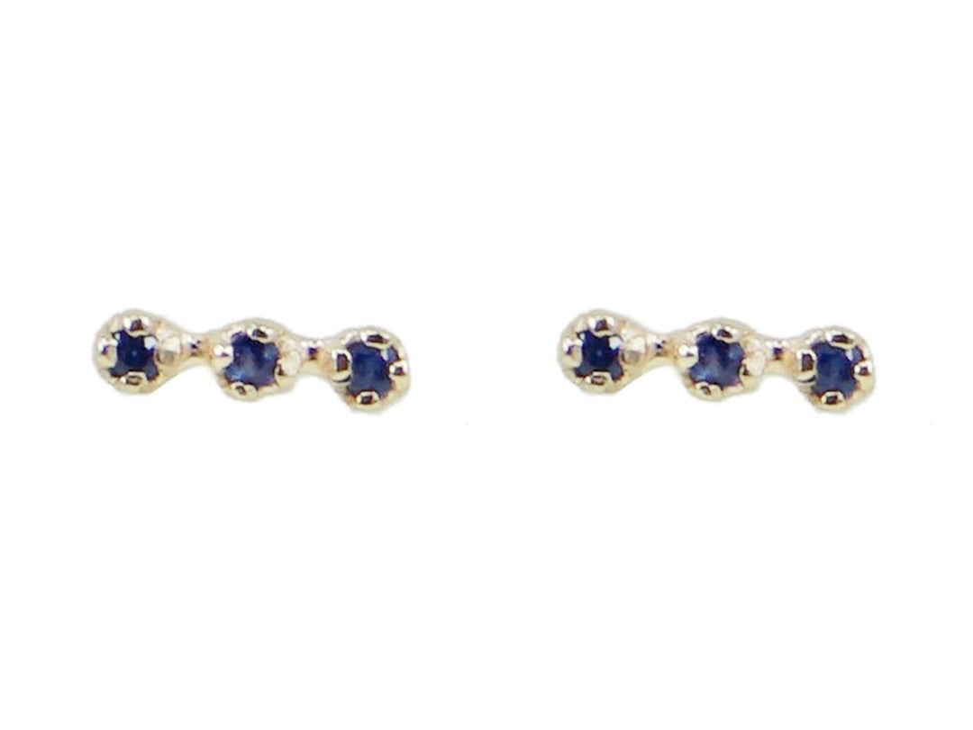 14k Three Stone Blue Sapphire Earrings