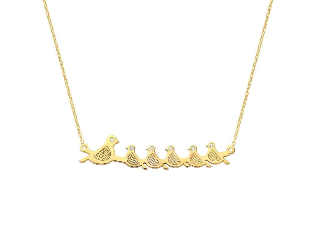 Gold Mama and 5 Baby Birds Necklace