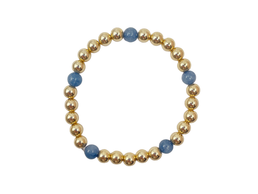 6mm Gold Bead Bracelet with Denim Blue Jade