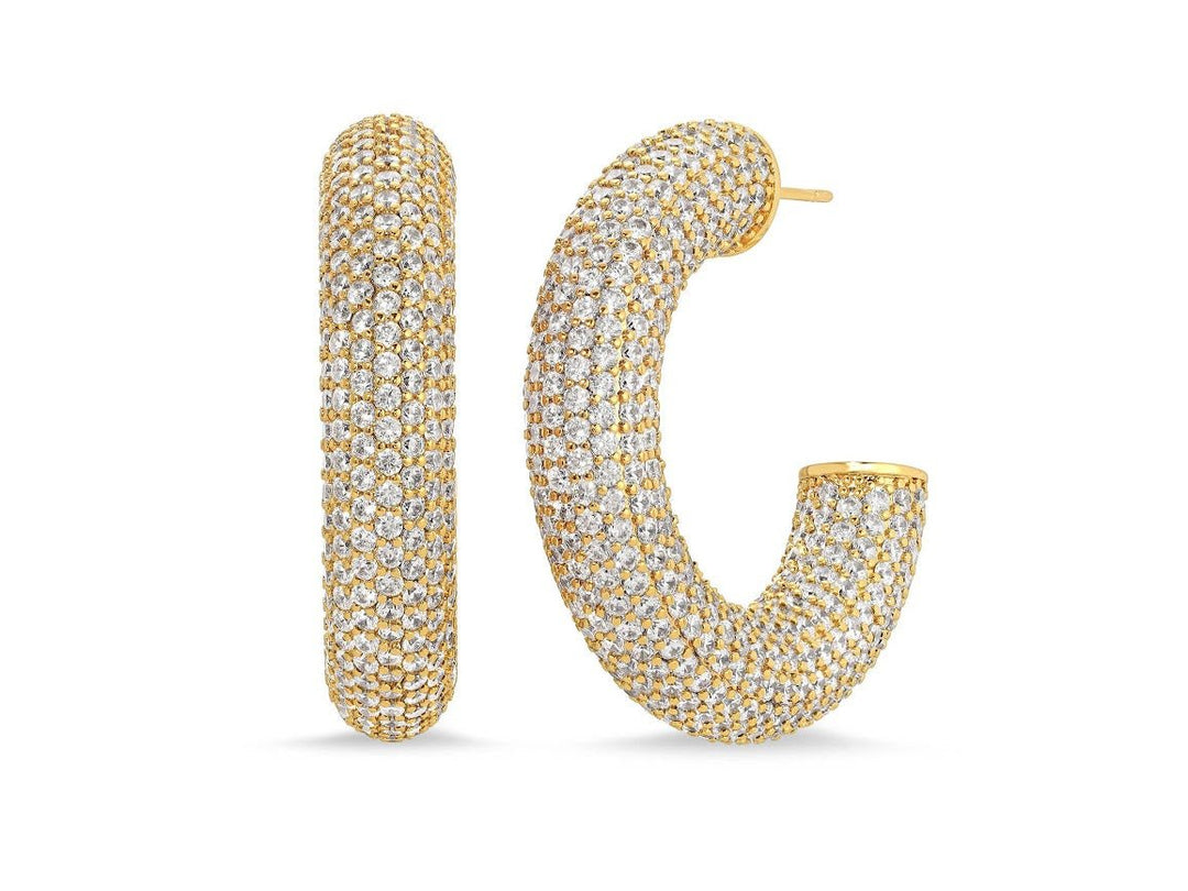 Gold Pave CZ Thick Hoops