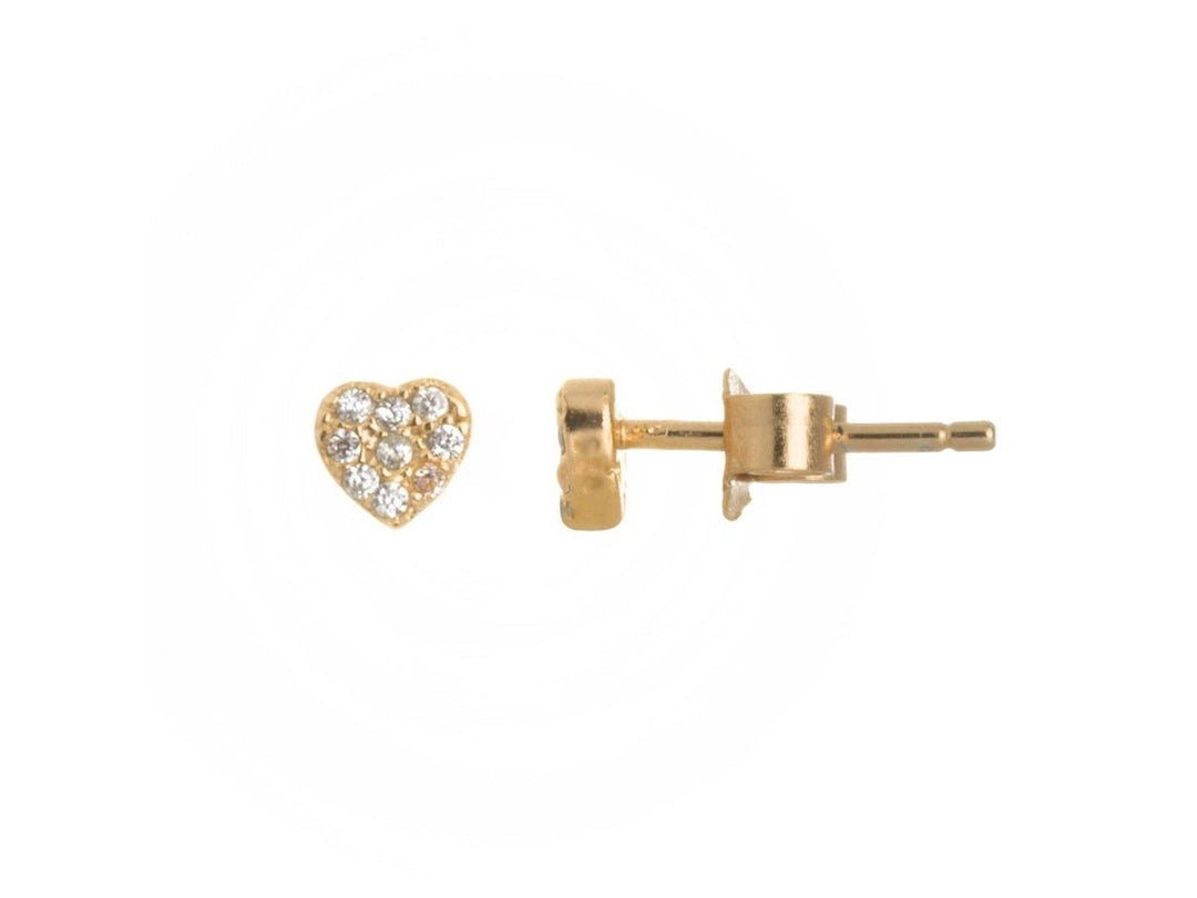 Gold Heart Stud Earrings with CZs