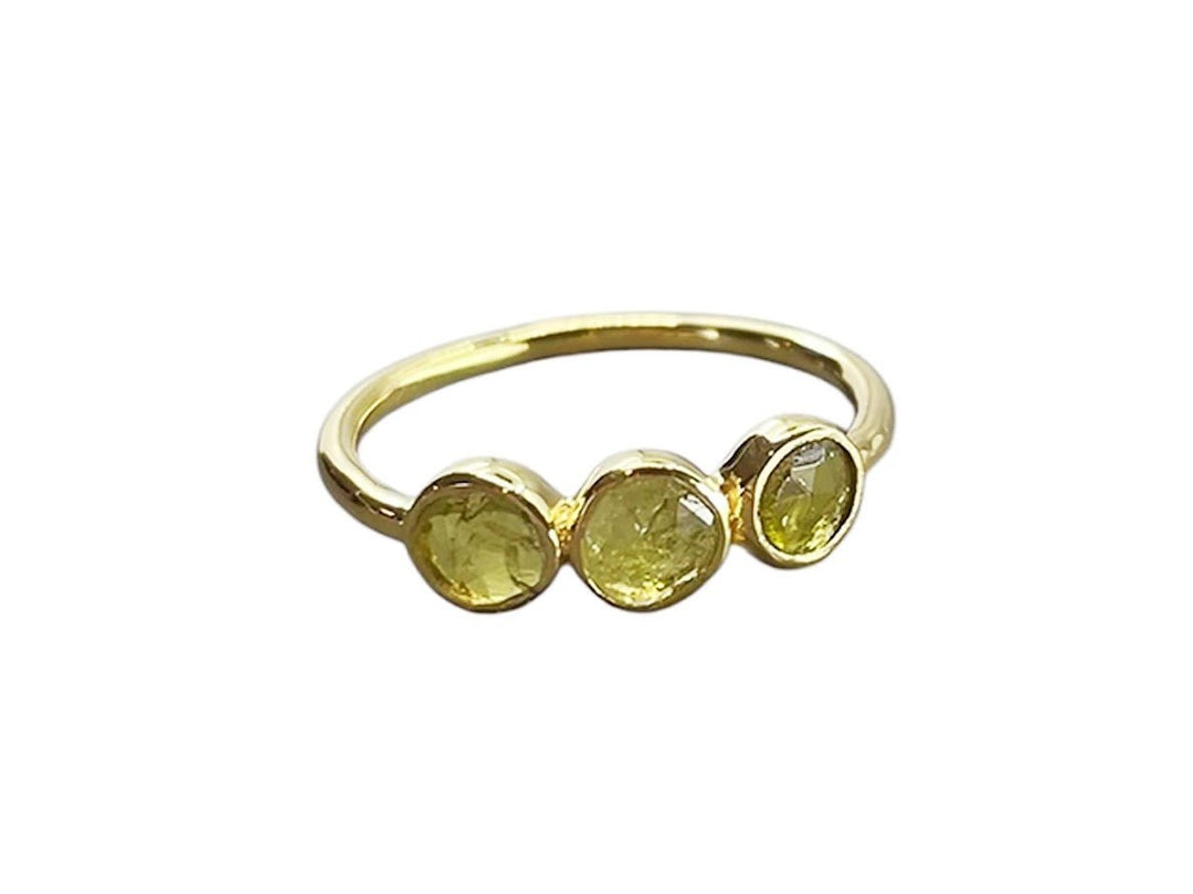 Round Green Tourmaline 3-Stone Ring