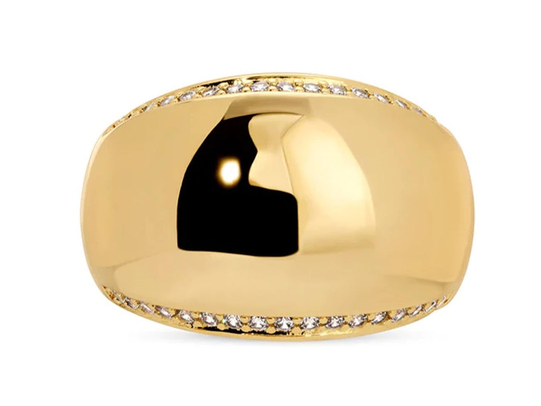 Gold Dome Ring with Pave CZ Detailing