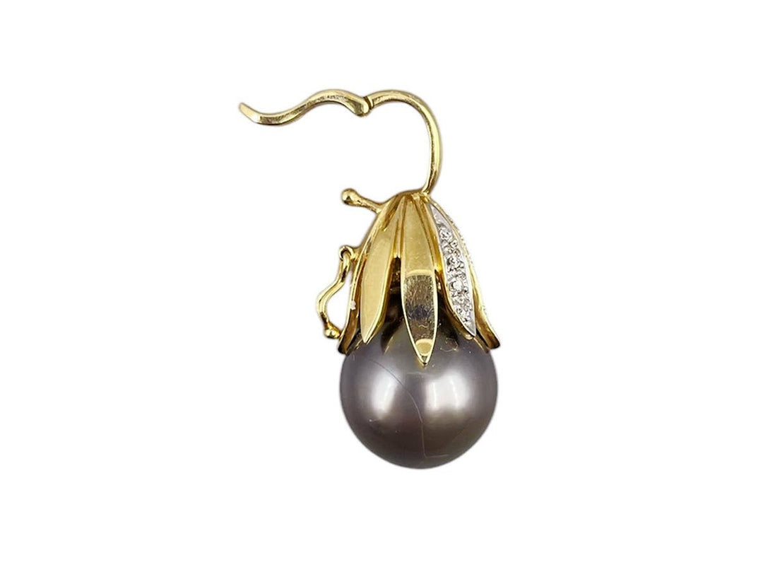 14k 1970s Gray Tahitian Pearl Charm with Diamond Cap