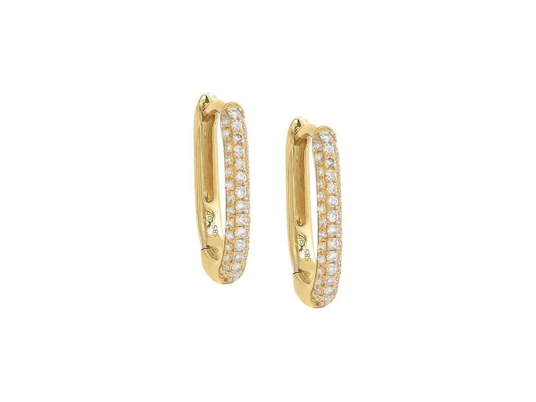 14k Oval Huggie Hoops with Diamonds
