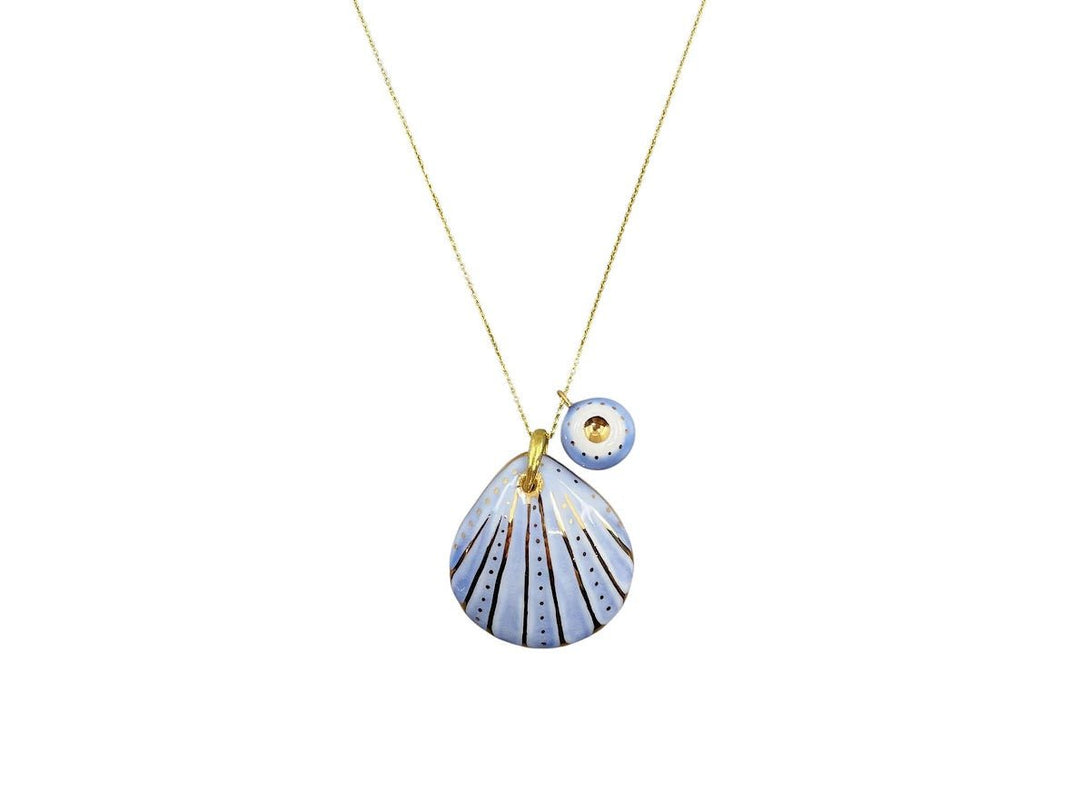 Handpainted Italian Porcelain Light Blue and Gold Medium Shell Charm