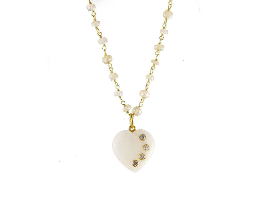 Moonstone Heart on Chalcedony Chain Necklace