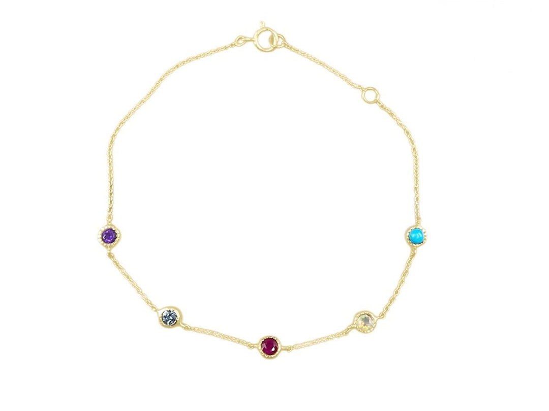14k Multicolor Gemstone Chain Bracelet