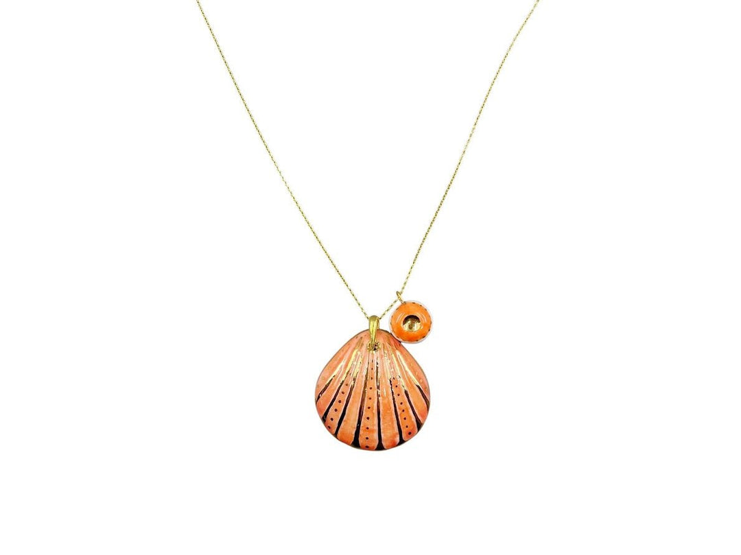 Handpainted Italian Porcelain Orange and Gold Shell Charm