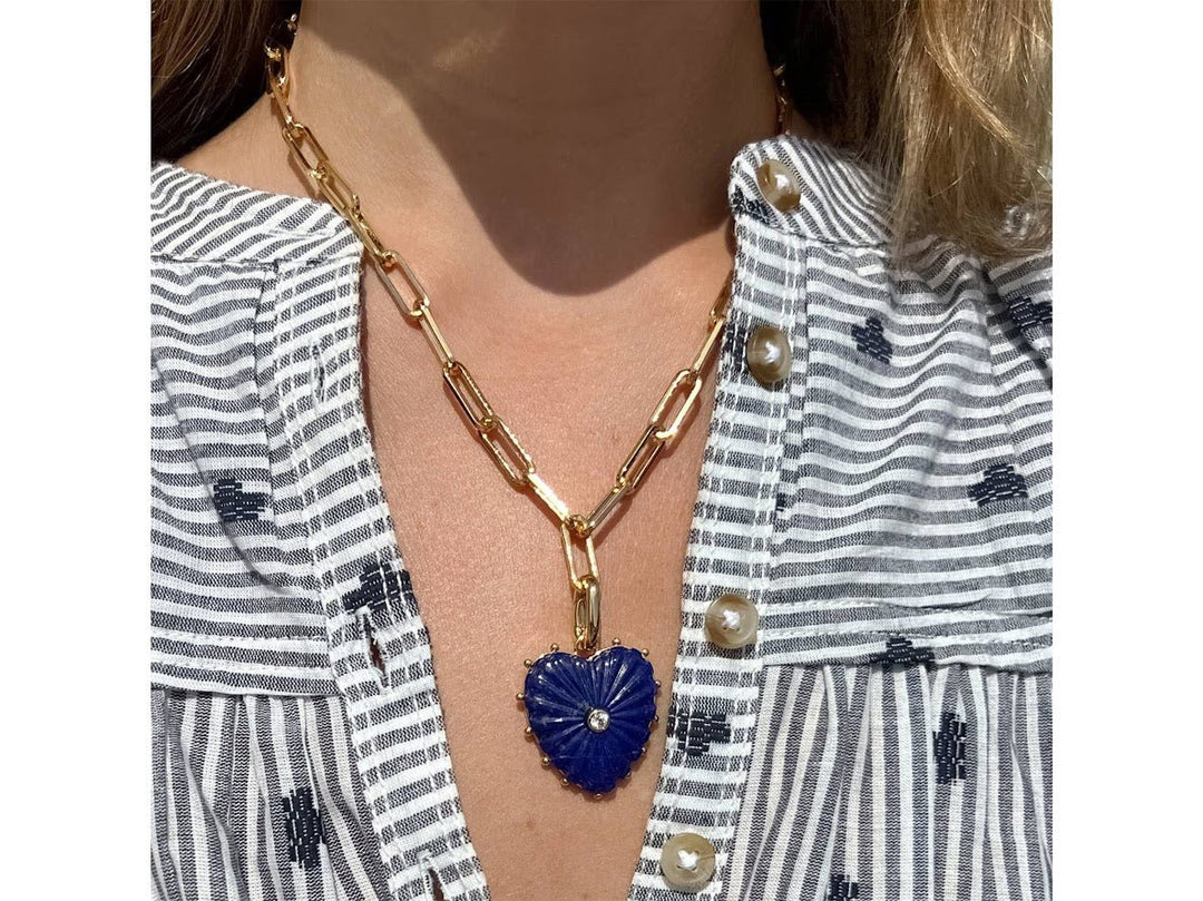 Lapis Heart Charm with CZ and Clip