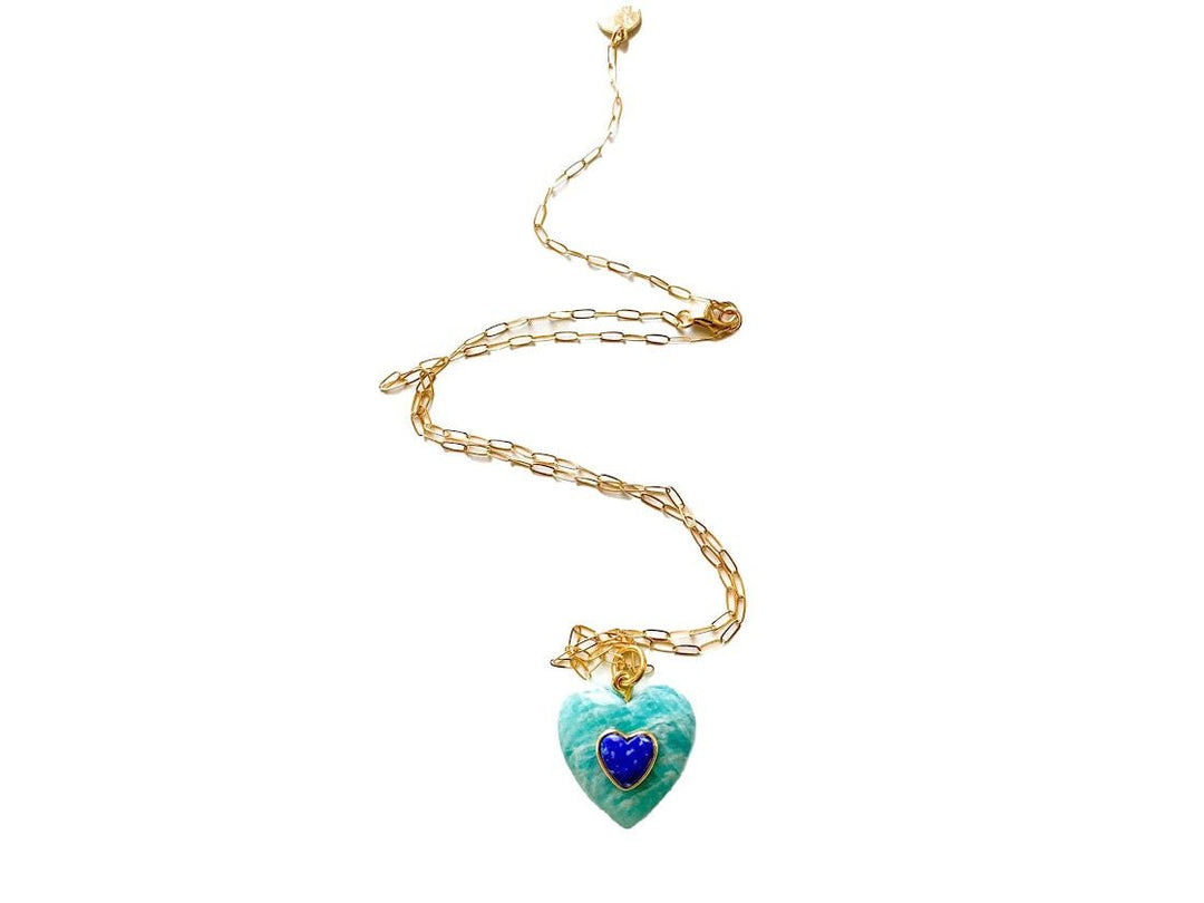 Amazonite and Lapis Heart Necklace