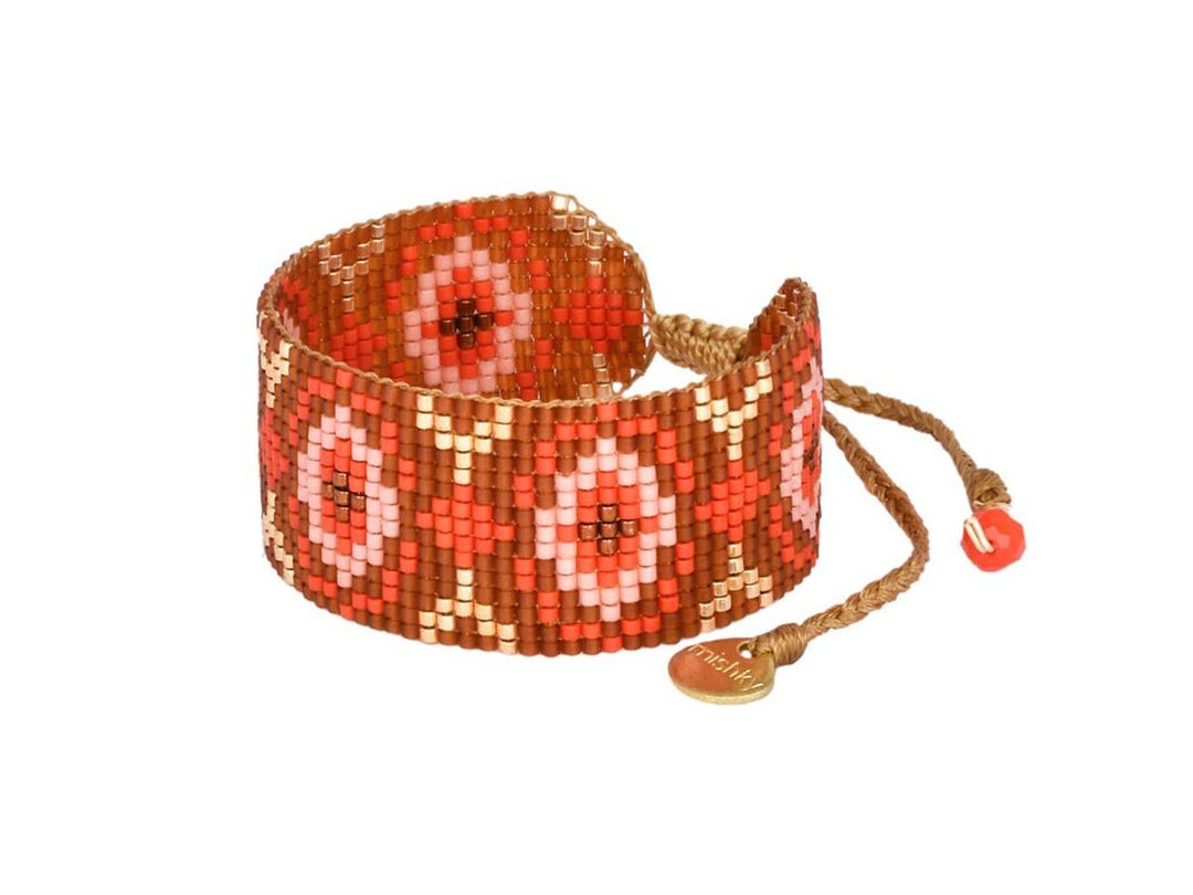 Brown and Pink Tribal Beaded Bracelet.