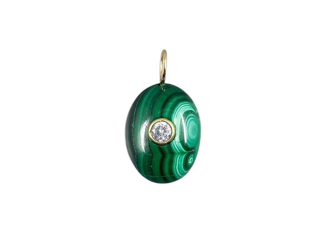 Oval Malachite Charm with Round White Topaz