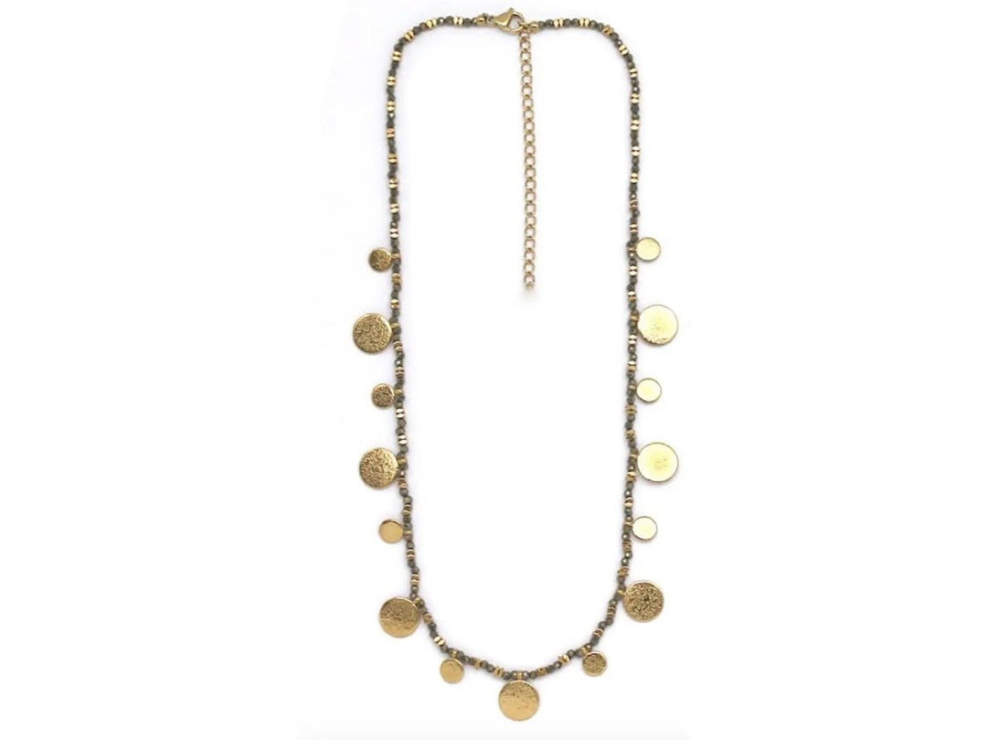 Green Fluorine Bead Necklace with Gold Mini Charms