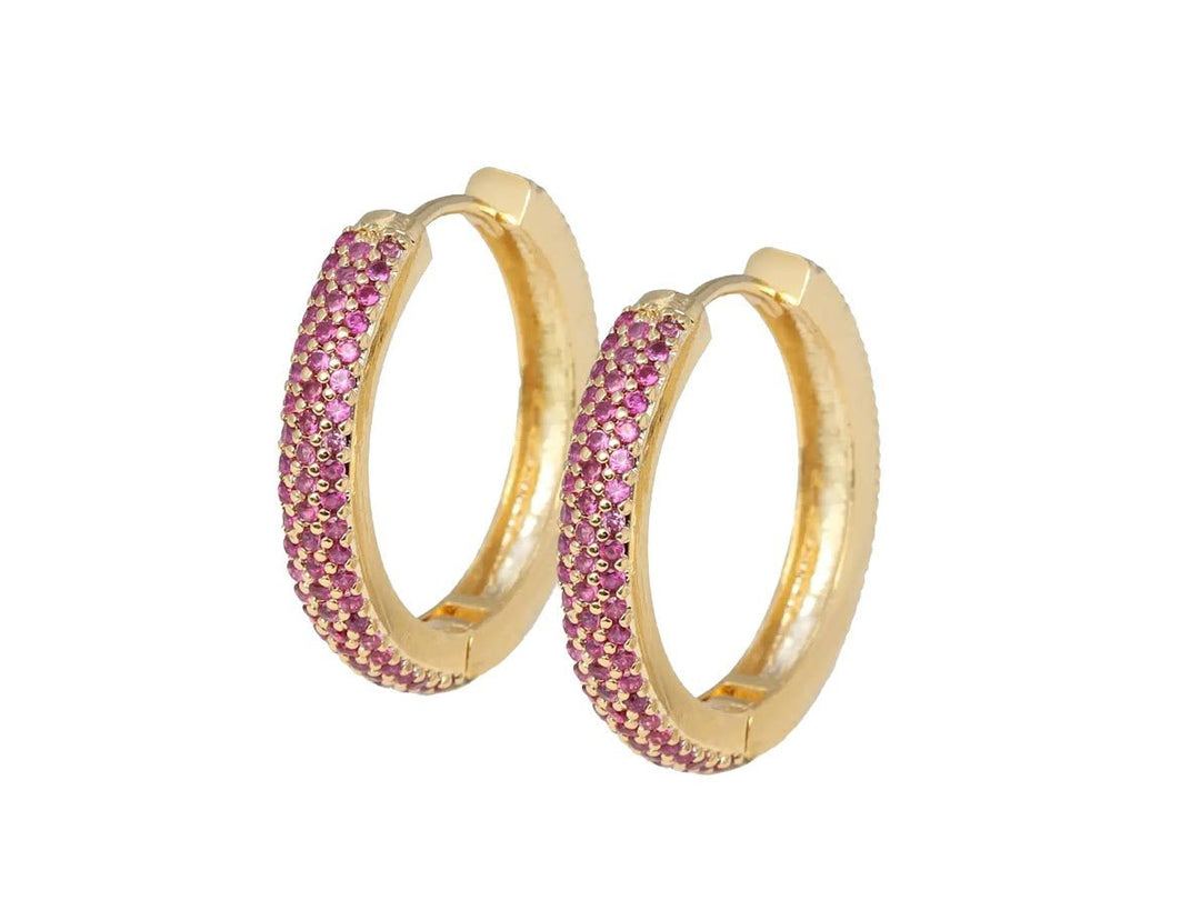Pink Pave CZ Hoop Earrings