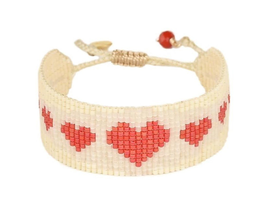 Beaded Pink and Cream Heart Bracelet