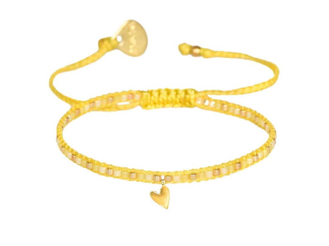 Yellow and Gold Beaded Bracelet with Tiny Heart Charm