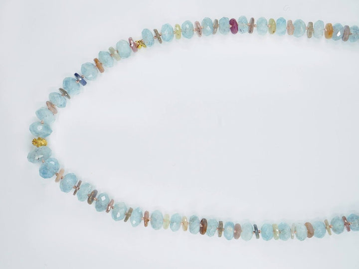 18k/14k Aquamarine and Multcolored Sapphires Necklace