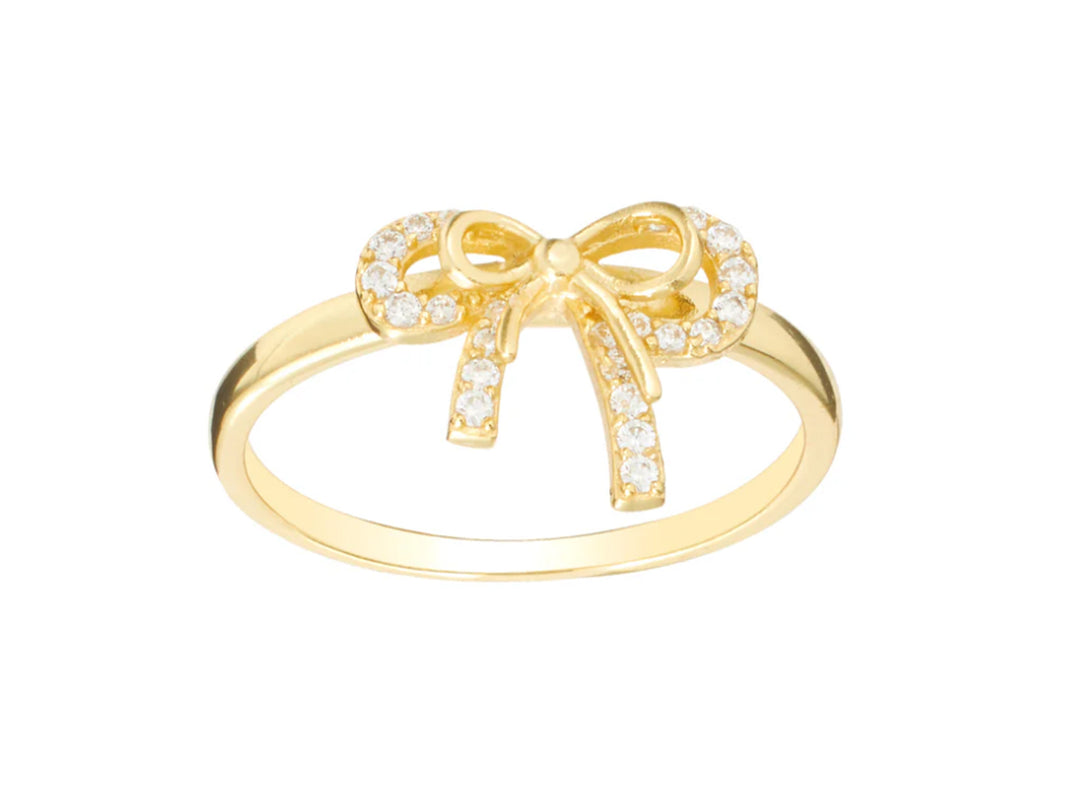 Gold Double Bow Ring with CZs.