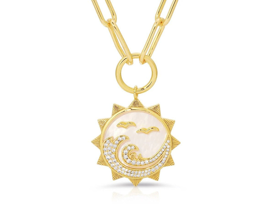 Gold and MOP Ocean Charm with CZs
