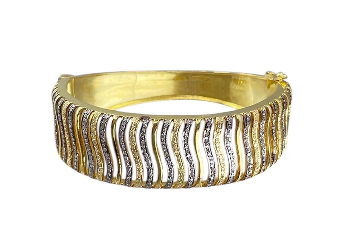 SS and GV Wavy Line Bangle with Diamonds