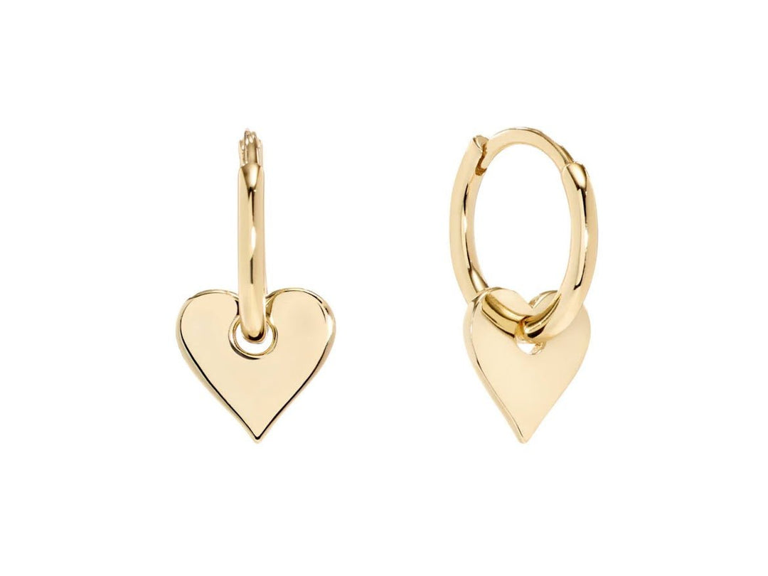 Gold Dangle Heart Charm Huggie Hoops